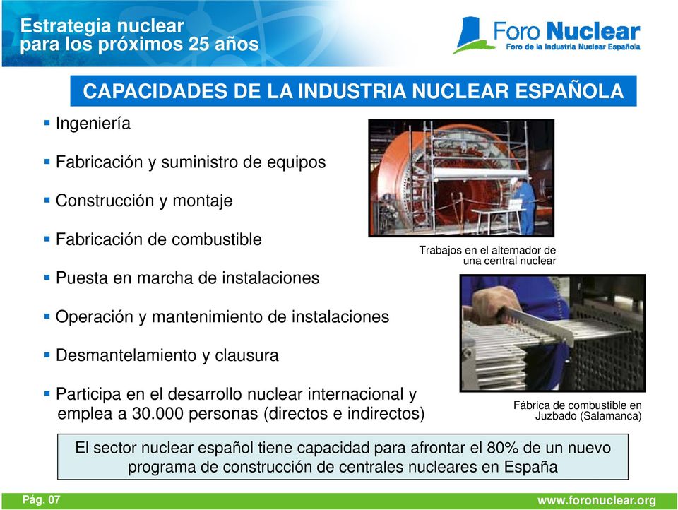 instalaciones Desmantelamiento y clausura Participa en el desarrollo nuclear internacional y emplea a 30.