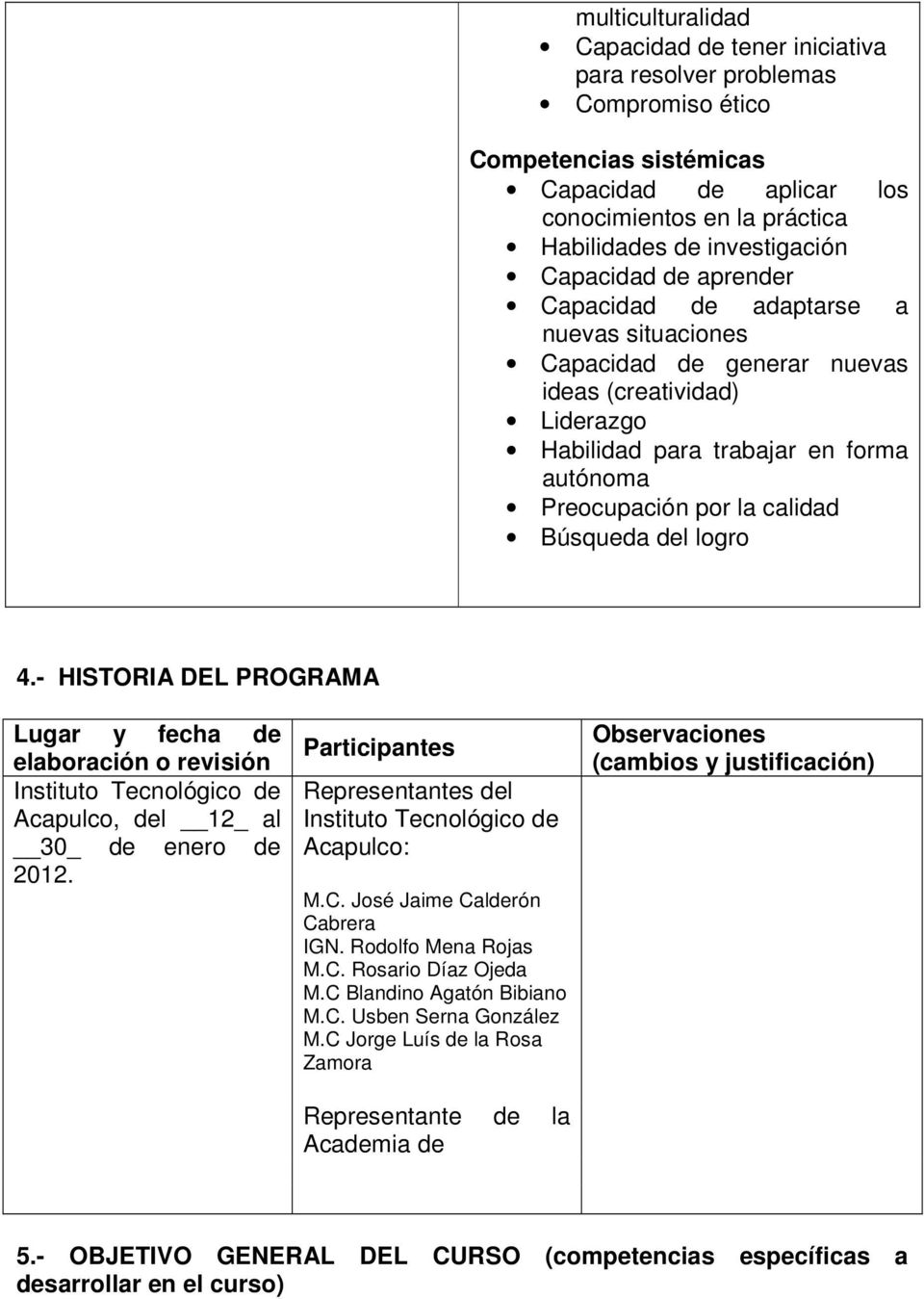 Búsqueda del logro 4.- HISTORIA DEL PROGRAMA Lugar y fecha de elaboración o revisión Instituto Tecnológico de Acapulco, del 12_ al 30_ de enero de 2012.