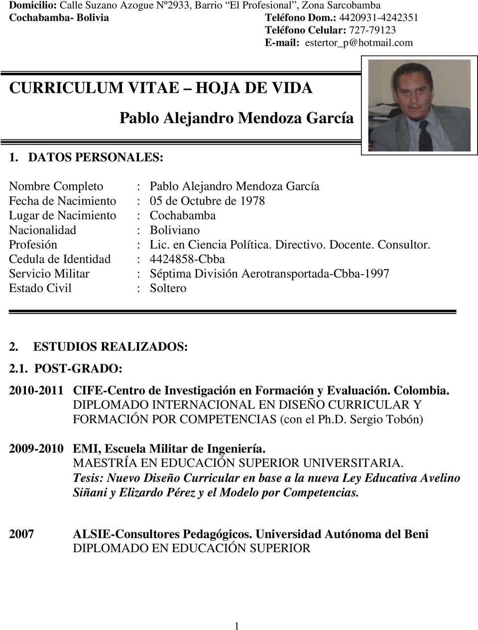 Curriculum Vitae Hoja De Vida Pablo Alejandro Mendoza Garcia Pdf