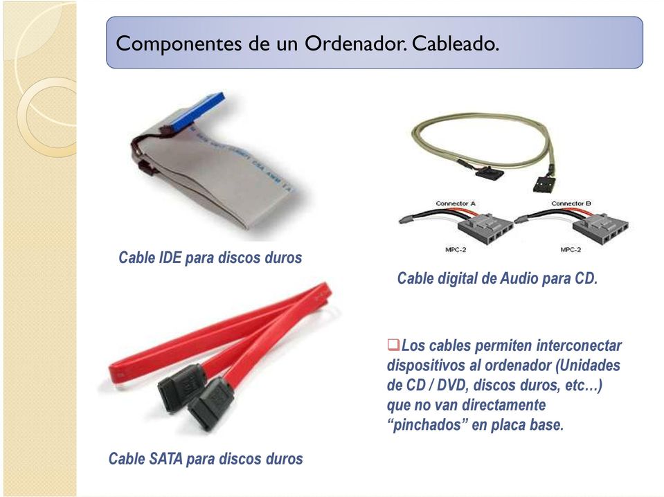 Los cables permiten interconectar dispositivos al ordenador (Unidades