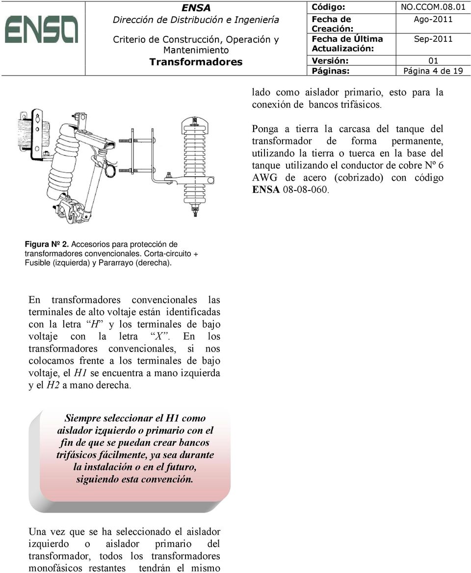 código ENSA 08-08-060. Figura Nº 2. Accesorios para protección de transformadores convencionales. Corta-circuito + Fusible (izquierda) y Pararrayo (derecha).