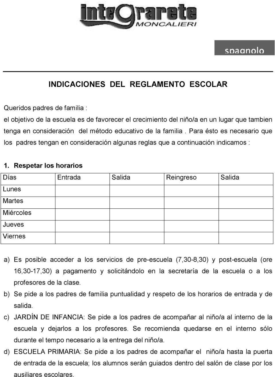 INDICACIONES DEL REGLAMENTO ESCOLAR - PDF Descargar libre