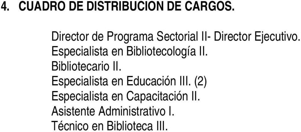 Especialista en Bibliotecología II. Bibliotecario II.
