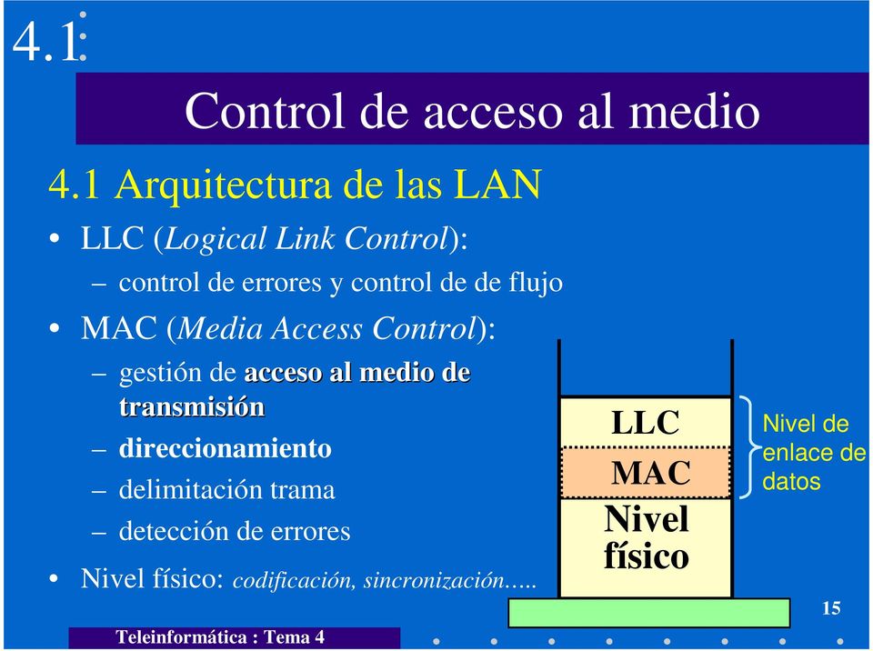 de flujo MAC (Media Access Control): gestión de acceso al medio de transmisión