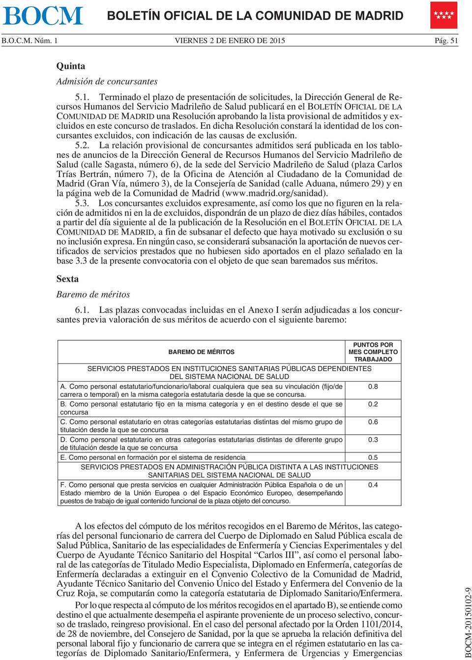 Terminado el plazo de presentación de solicitudes, la Dirección General de Recursos Humanos del Servicio Madrileño de Salud publicará en el BOLETÍN OFICIAL DE LA COMUNIDAD DE MADRID una Resolución