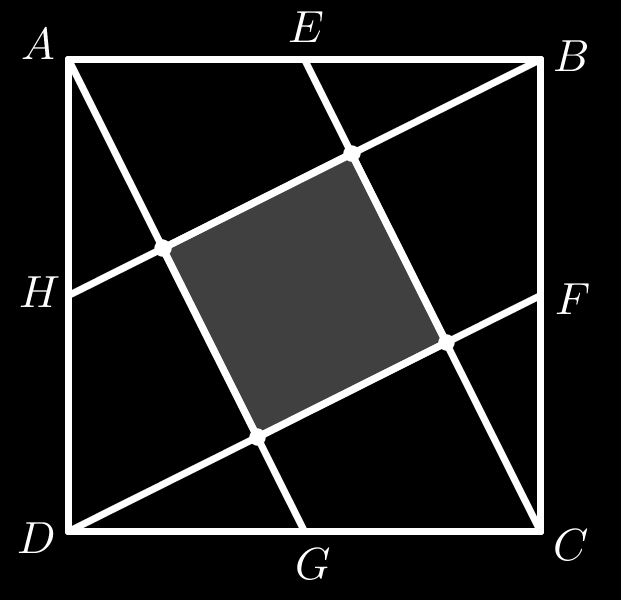 5 9. En la figura, el cuadrado ABCD tiene lados de longitud 4. Cuál es el total del área sombreada? 10.