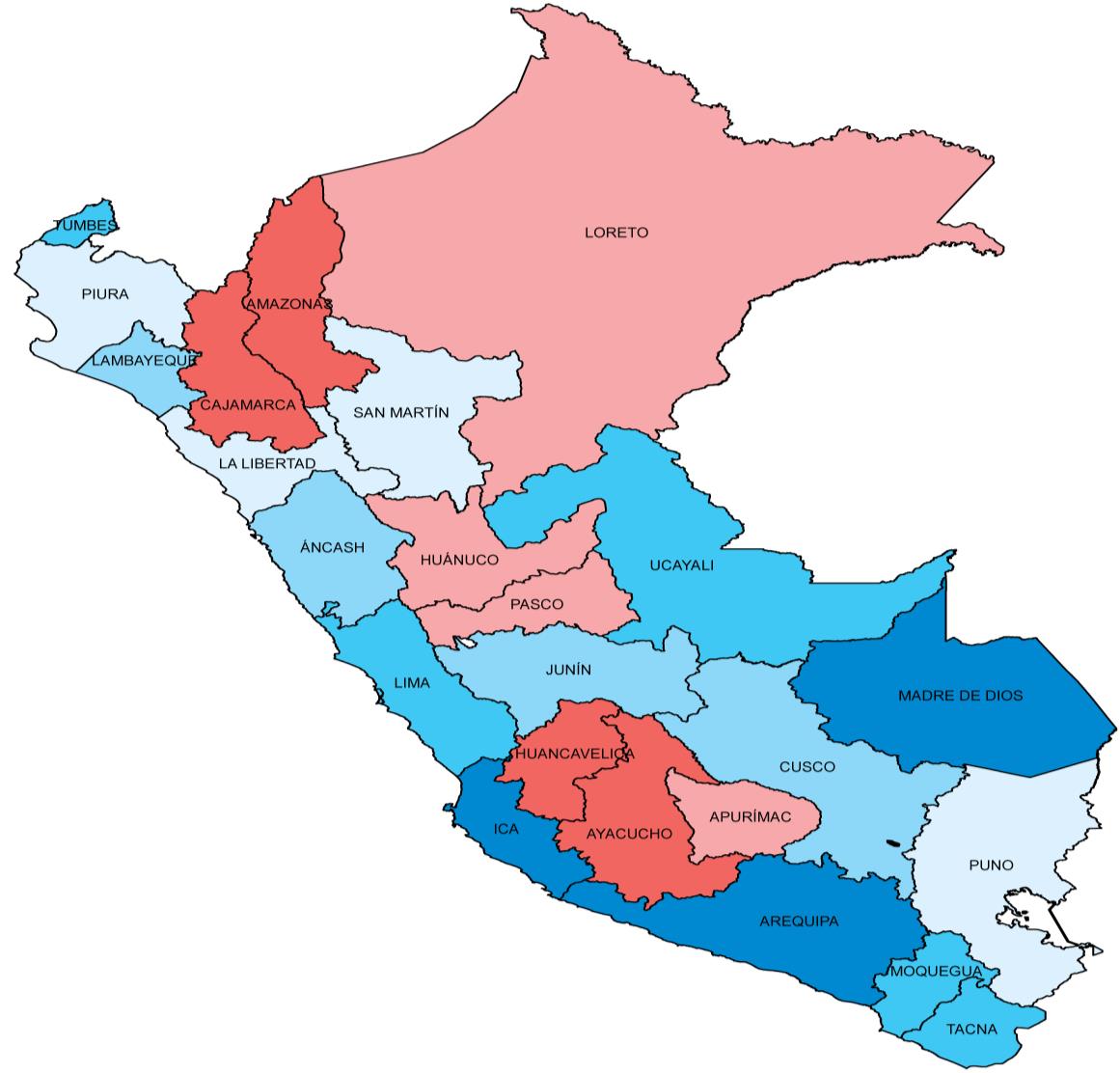 Grupos de Departamentos con Niveles de Pobreza Monetaria Semejantes Estadísticamente, 2014