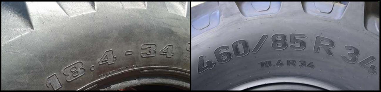 del ancho del neumático y el diámetro de la llanta existe un guion (-) quiere decir que es un neumático convencional, ejemplo 18.4 34.