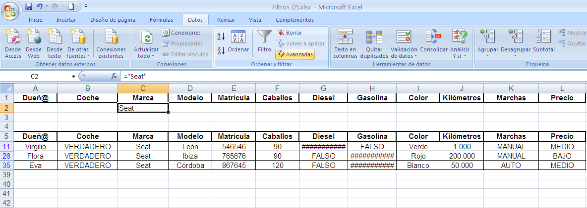 ACTIVIDAD 7. Abre el archivo Excel Filtros (1).xlsx. Realiza las actividades propuestas en la Hoja de EJERCICIOS. 6.2.- FILTROS AVANZADOS.