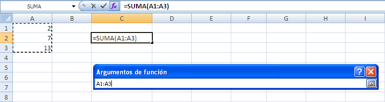 Las celdas con los datos sobre los que se va a aplicar la función (operandos) se pueden escribir directamente en la ventana del asistente, o bien se pueden buscar en las hojas del fichero Excel.