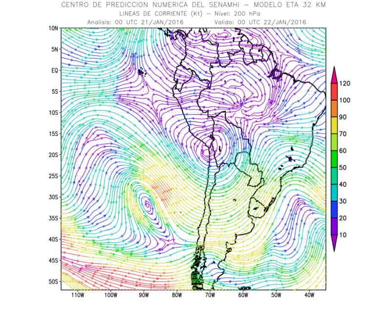 13 DE ENERO 19:00 (Hora local) ZC AB Vaguada DANA Niveles altos: El núcleo de la Alta de Bolivia, se ubicará hoy sobre el sur de Perú, generando flujos del este y divergencia sobre todo el territorio