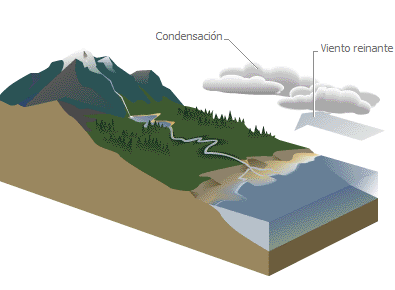 4. Escorrentía: Este término se refiere a los diversos medios por los que el agua líquida se desliza cuesta abajo por la superficie del terreno.