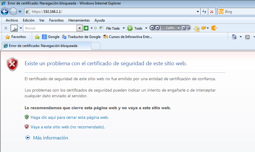 error dom certificado navegacion bloqueada windows 7