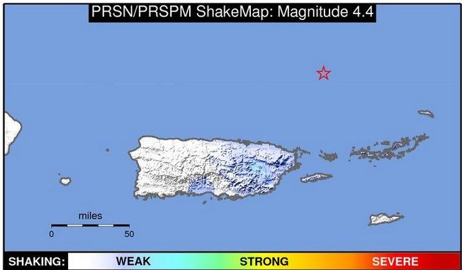 febrero de 2013 (RSPR-UPRM). Figura 9-c. Shake Map para el sismo sentido el 2 de octubre de 2013 (RSPR-UPRM). Figura 9-d.
