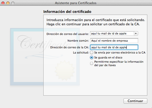 Paso 2 Crear Certificados de Apple 2.1 Generar CSR en tu ordenador 1. En tu ordenador (Obligatoriamente Mac) ve a la aplicación Acceso a llaveros. 2. En la opción Asistente para certificados elije Solicitar certificado de una autoridad de certificación.