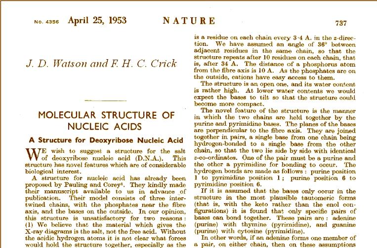 60è Aniversari del Descobriment de l Estructura en Doble Hèlix del DNA 2 MOLECULAR STRUCTURE OF NUCLEIC ACIDS We wish to suggest a