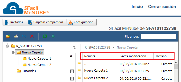 Extensiones de documentos permitidos El botón SFacil Mi-NUBE.