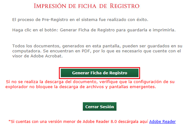 Lea la información y después dé clic en el botón: Generar Ficha de Registro. Paso No.