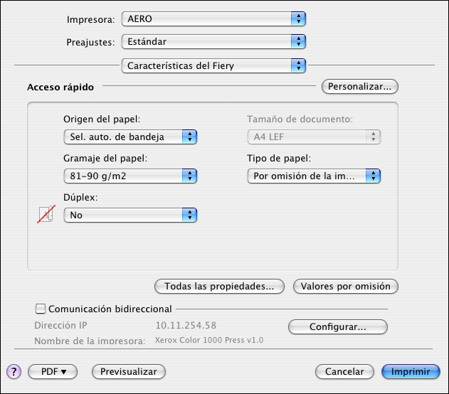 OPCIONES DE IMPRESIÓN DE COLORWISE 31 En Mac OS X v10.