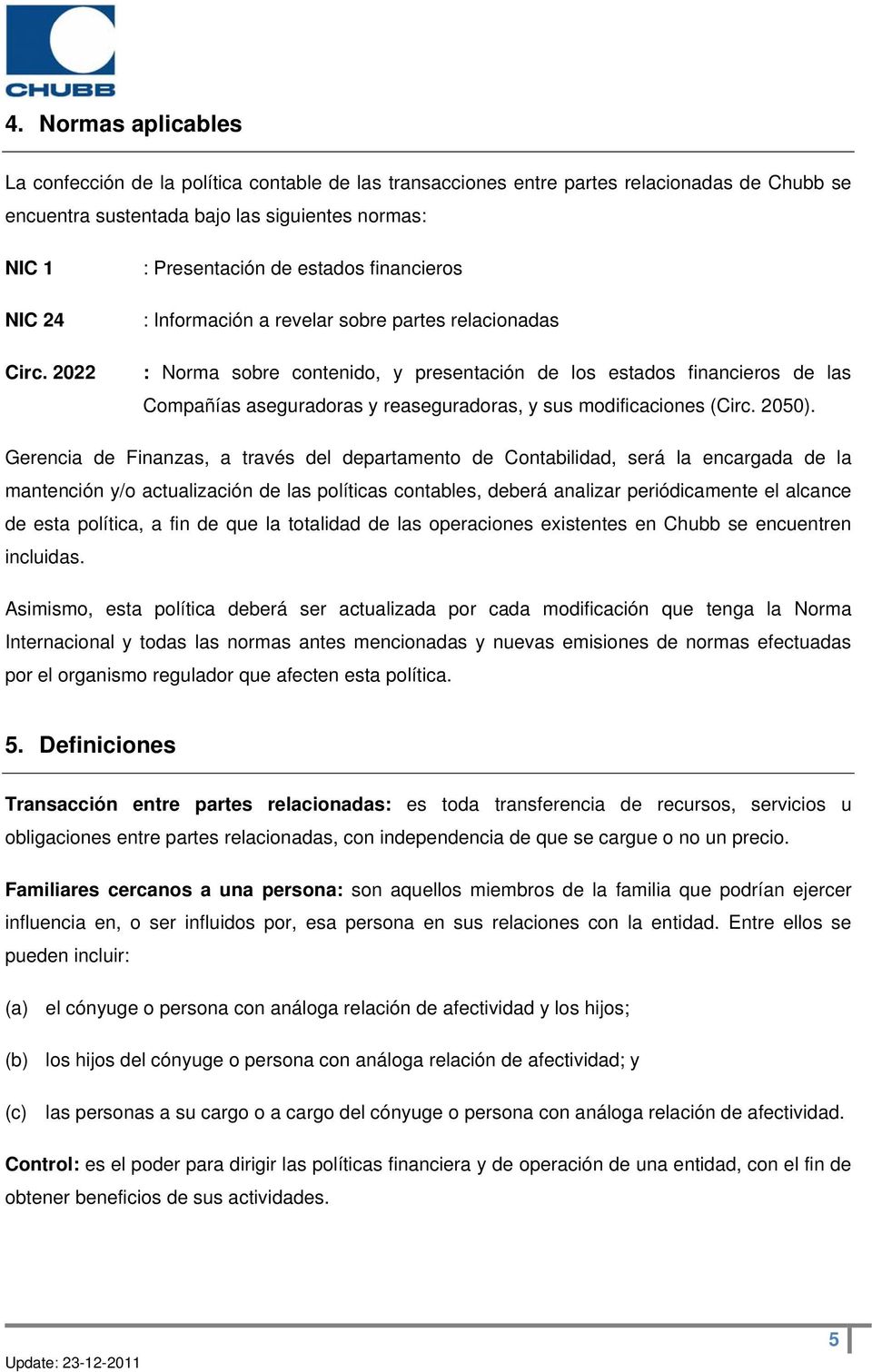 reaseguradoras, y sus modificaciones (Circ. 2050).