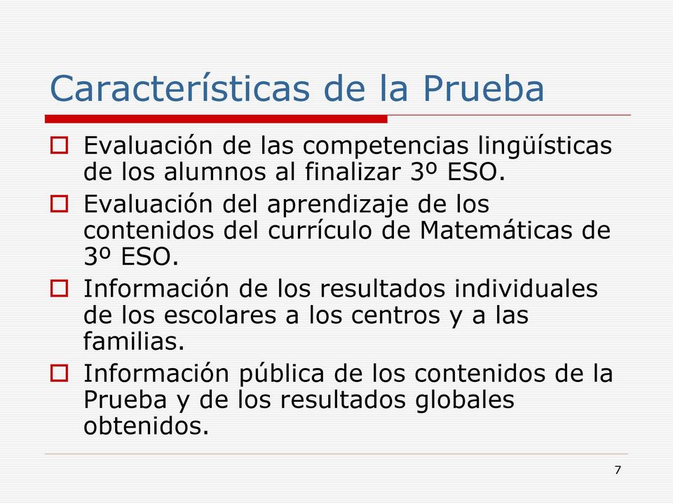 Evaluación del aprendizaje de los contenidos del currículo de Matemáticas de 3º ESO.