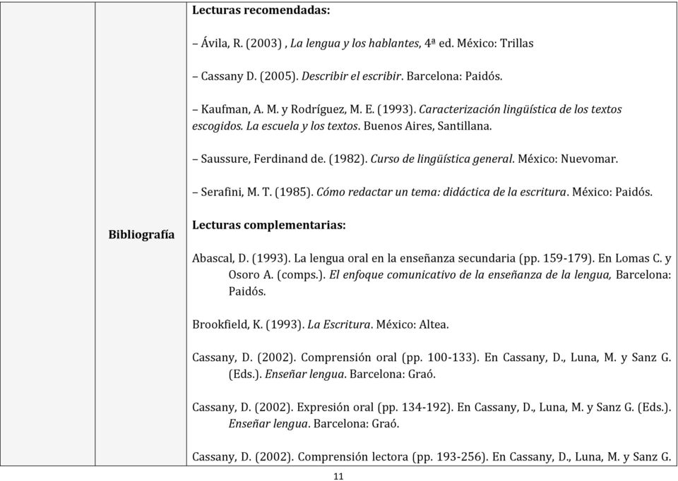 (1985). Cómo redactar un tema: didáctica de la escritura. México: Paidós. Bibliografía Lecturas complementarias: Abascal, D. (1993). La lengua oral en la enseñanza secundaria (pp. 159-179).