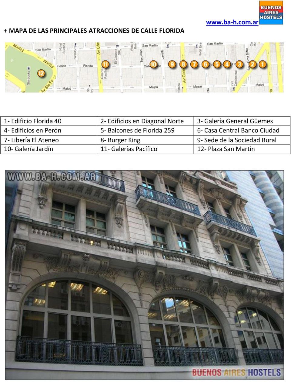 Edificios en Perón 5- Balcones de Florida 259 6- Casa Central Banco Ciudad 7- Libería El