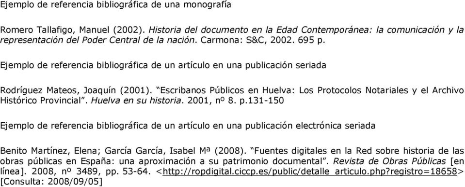 Ejemplo de referencia bibliográfica de un artículo en una publicación seriada Rodríguez Mateos, Joaquín (2001).
