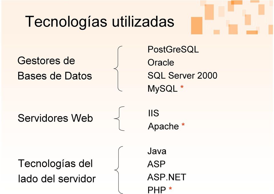 MySQL * Servidores Web IIS Apache *