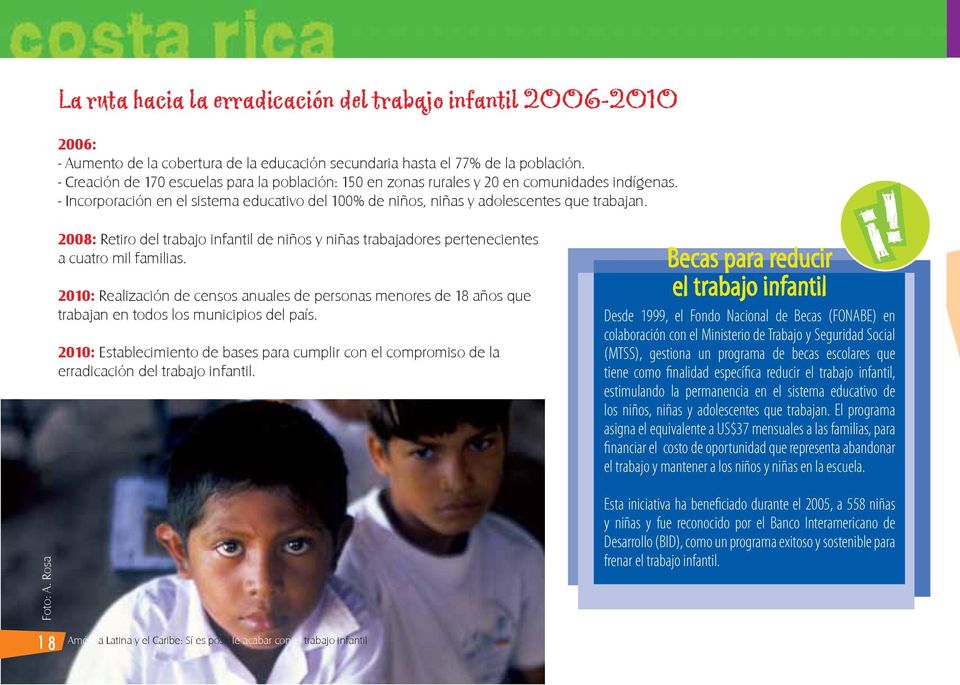 Rosa 2008: Retiro del trabajo infantil de niños y niñas trabajadores pertenecientes a cuatro mil familias.