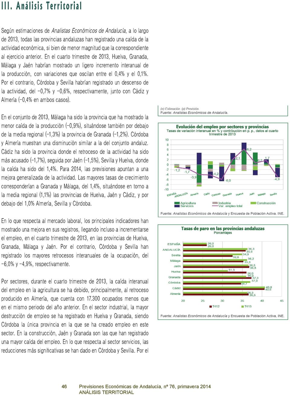 En el cuarto trimestre de 2013, Huelva, Granada, Málaga y Jaén habrían mostrado un ligero incremento interanual de la producción, con variaciones que oscilan entre el 0,4% y el 0,1%.