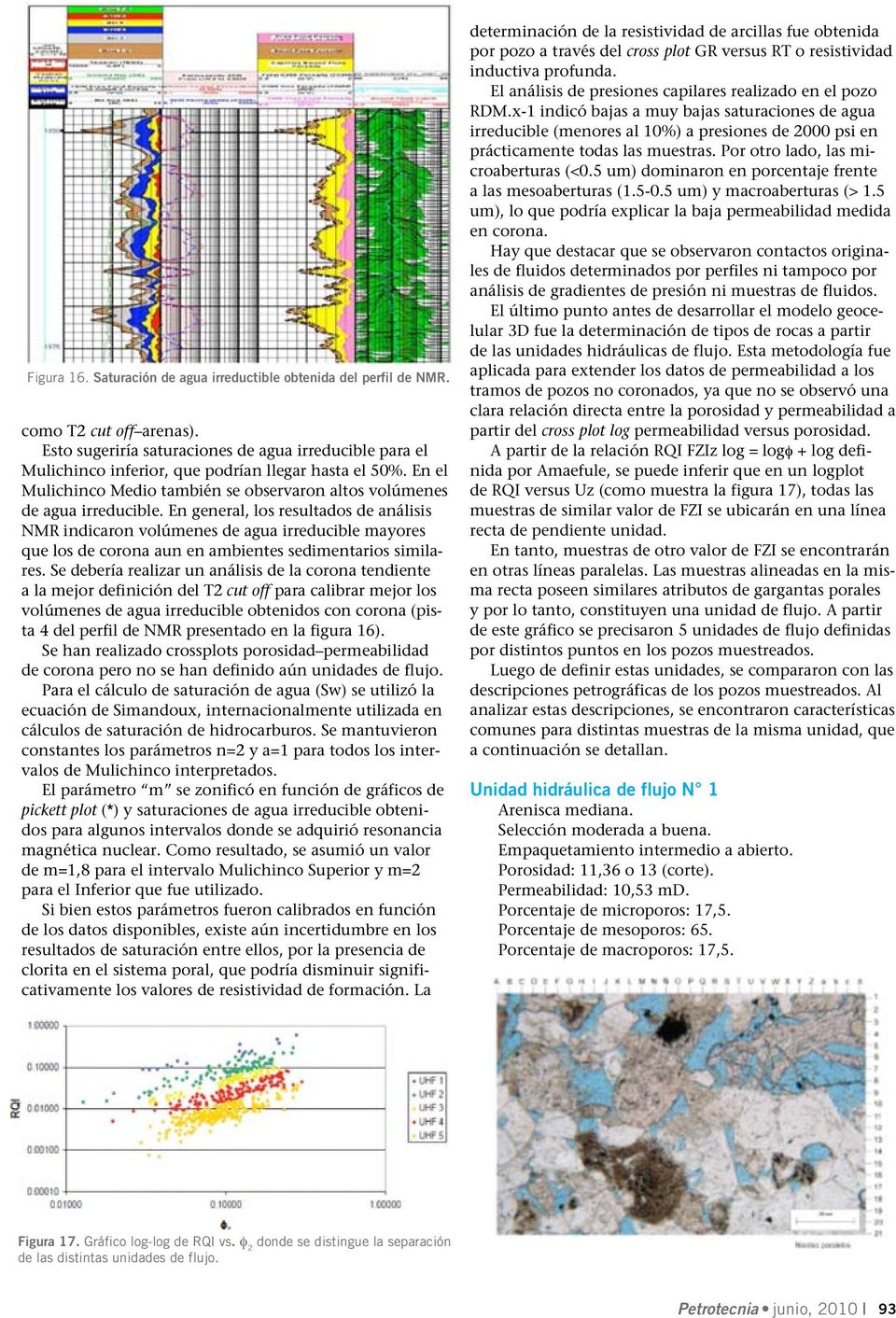 En general, los resultados de análisis NMR indicaron volúmenes de agua irreducible mayores que los de corona aun en ambientes sedimentarios similares.
