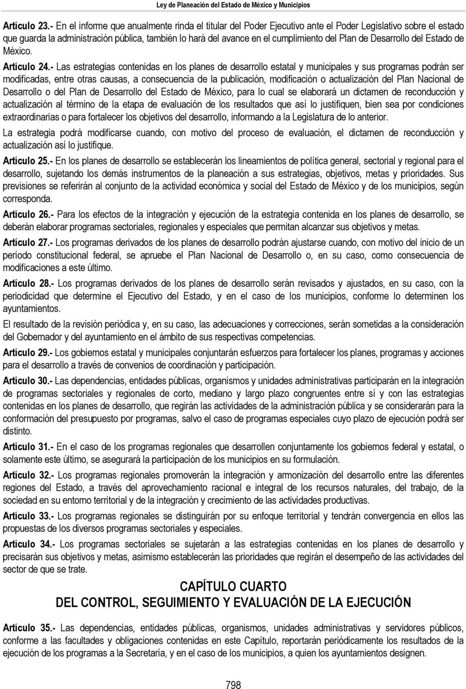 Plan de Desarrollo del Estado de México. Artículo 24.