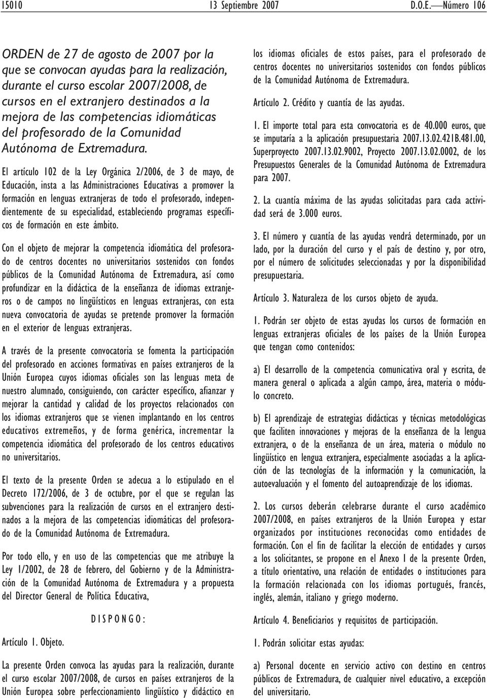 idiomáticas del profesorado de la Comunidad Autónoma de Extremadura.