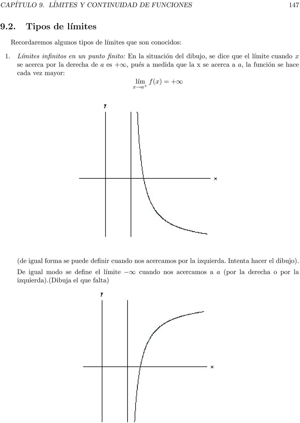medida que la se acerca a a, la función se hace cada vez mayor: f() =+ a + (de igual forma se puede definir cuando nos acercamos por la