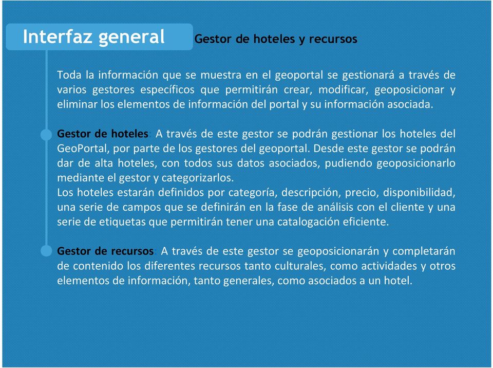 Gestor de hoteles: A través de este gestor se podrán gestionar los hoteles del GeoPortal, por parte de los gestores del geoportal.