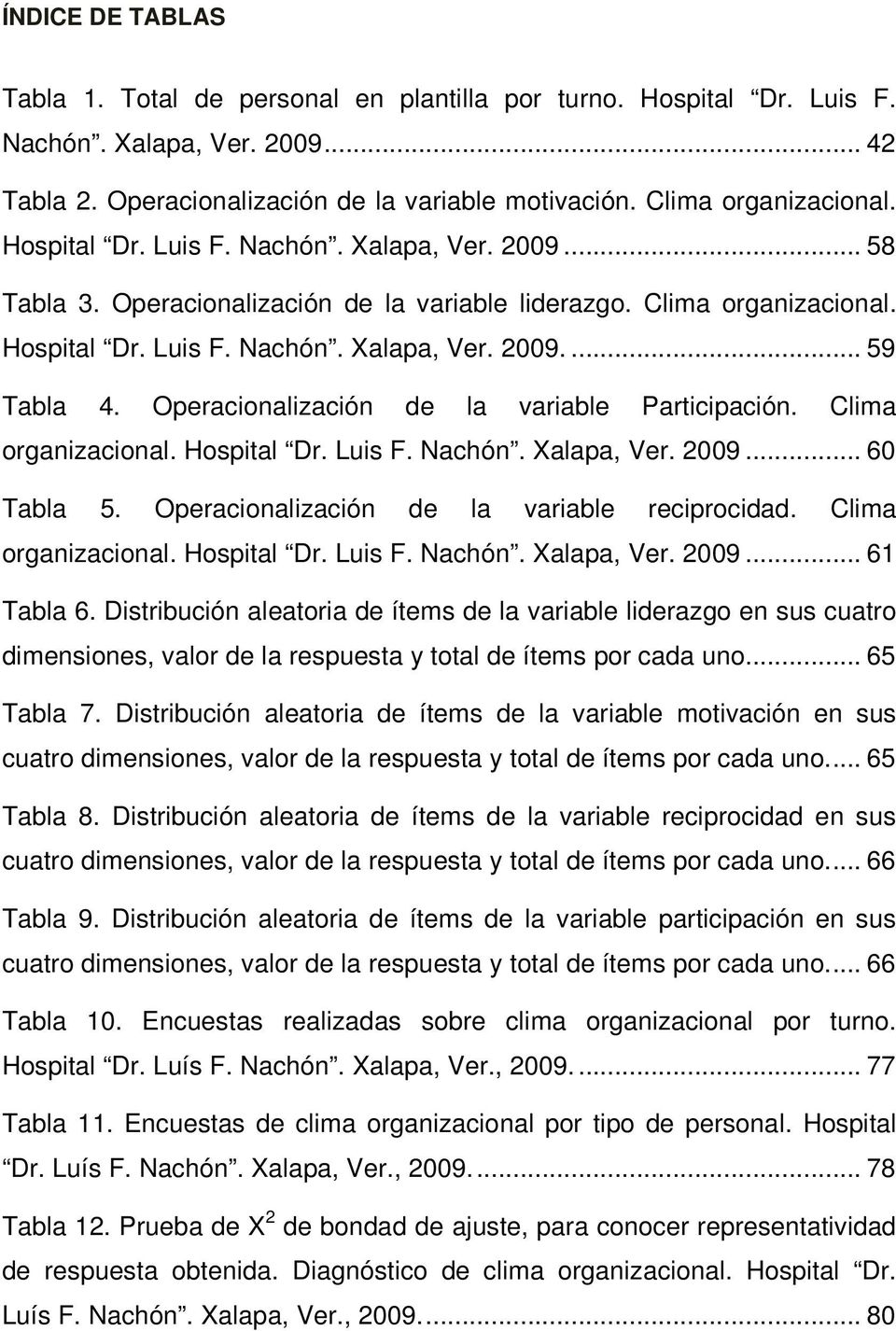 Operacionalización de la variable Participación. Clima organizacional. Hospital Dr. Luis F. Nachón. Xalapa, Ver. 2009... 60 Tabla 5. Operacionalización de la variable reciprocidad.