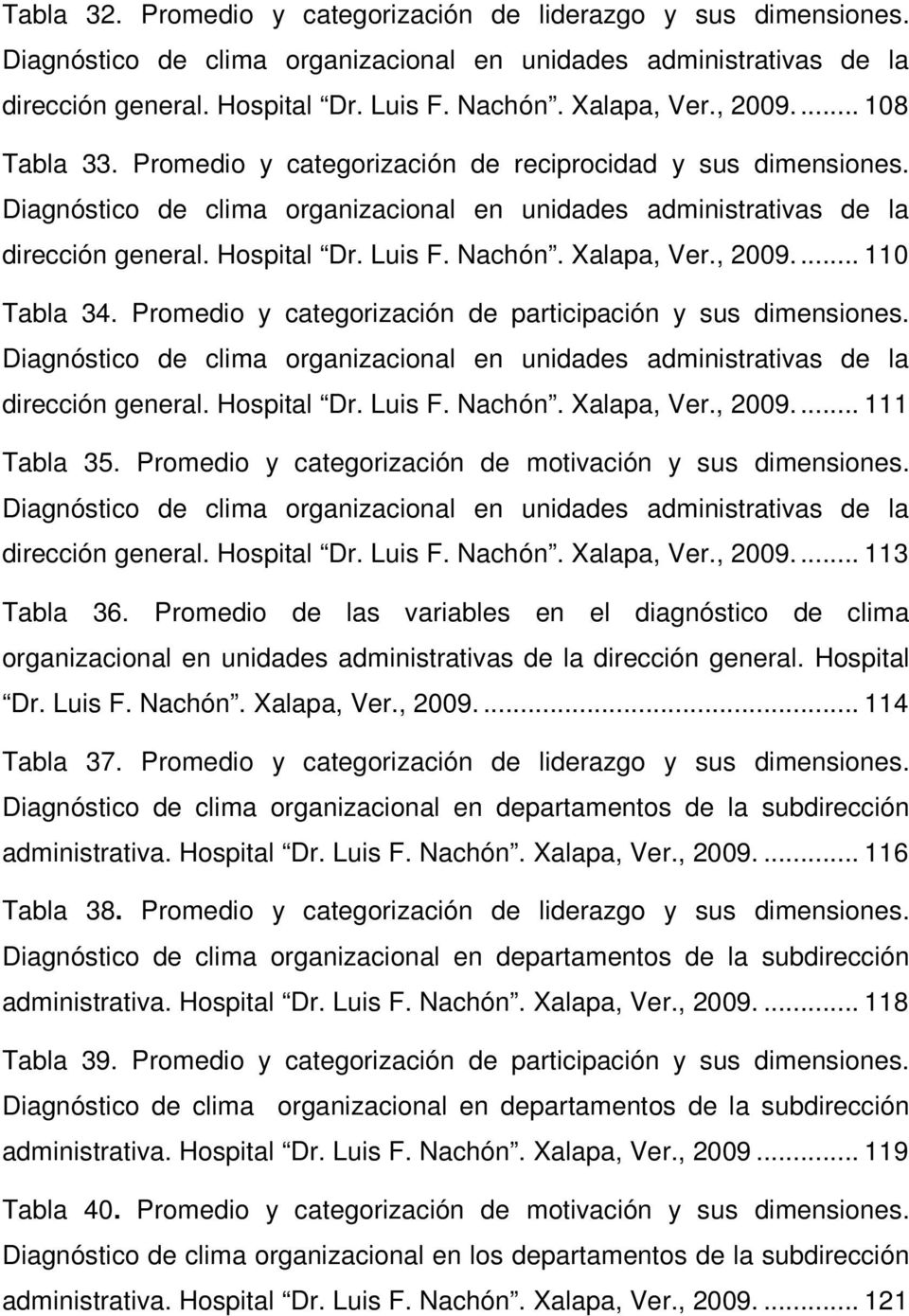 Nachón. Xalapa, Ver., 2009.... 110 Tabla 34. Promedio y categorización de participación y sus dimensiones. Diagnóstico de clima organizacional en unidades administrativas de la dirección general.