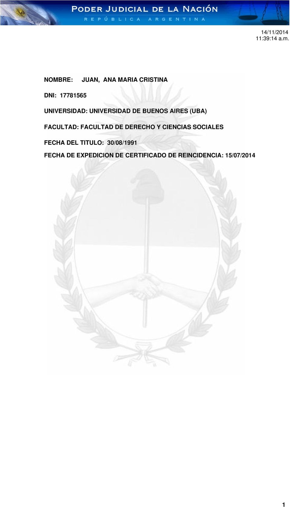 DERECHO Y CIENCIAS SOCIALES FECHA DEL TITULO: 30/08/1991