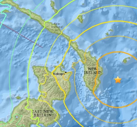 Un terremoto de magnitud 7,9 ha ocurrido al este de Nueva Irlanda, Papúa Nueva Guinea. El terremoto ocurrió a 132,8 km (82.