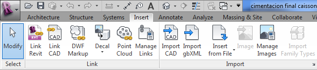 5.1.7 Importación de archivos CAD a Revit Para los modelos realizados en algunas ocasiones fue necesario importar archivos CAD a Revit tales como planos arquitectónicos (estaban creados en AutoCAD) y