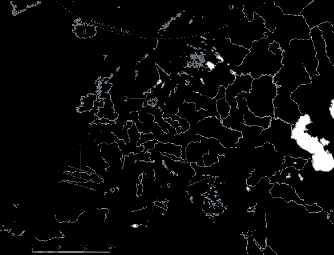 Señala los nombres de las penínsulas e islas numeradas en el mapa: Ejercicio nº 42.- Cita algunas unidades de relieve europeas.