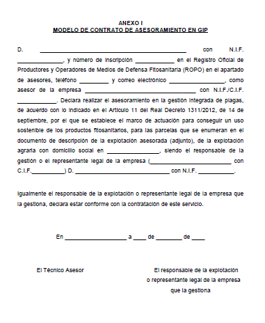 Modelo de contrato entre asesor y agricultor http://www.magrama.gob.