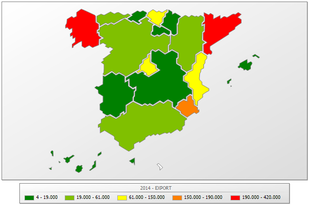 Relación de las Comunidades Autónomas de España por volumen de exportación con destino Argentina para 2014 Mapa 1.