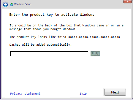 En la siguiente pantalla se puede pedir el código de producto de Windows.