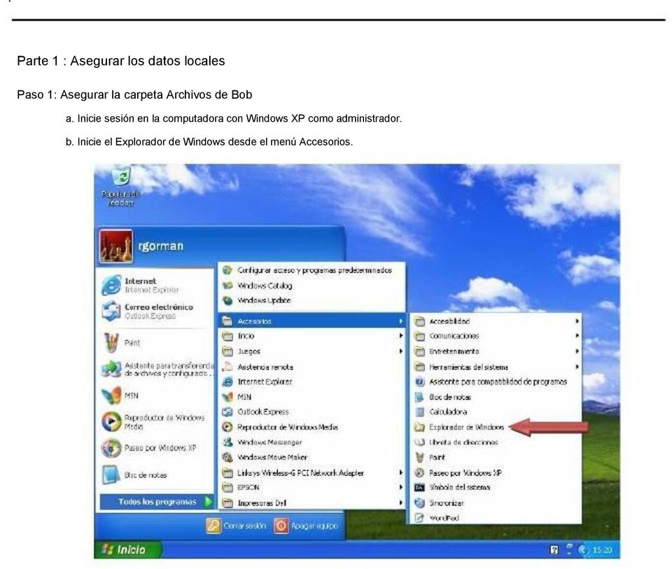 Inicie sesión en la computadora con Windows XP como