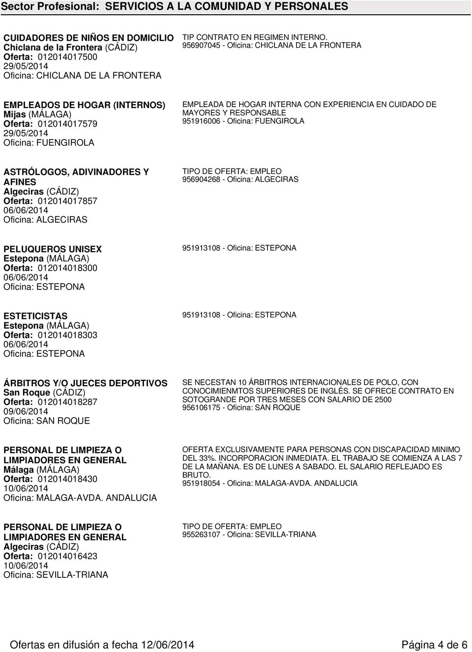 956907045 - Oficina: CHICLANA DE LA FRONTERA EMPLEADOS DE HOGAR (INTERNOS) Mijas (MÁLAGA) Oferta: 012014017579 29/05/2014 Oficina: FUENGIROLA EMPLEADA DE HOGAR INTERNA CON EXPERIENCIA EN CUIDADO DE