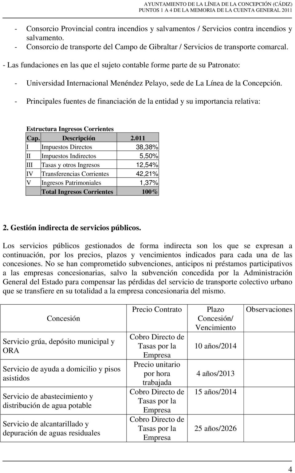 - Principales fuentes de financiación de la entidad y su importancia relativa: Estructura Ingresos Corrientes Cap. Descripción 2.