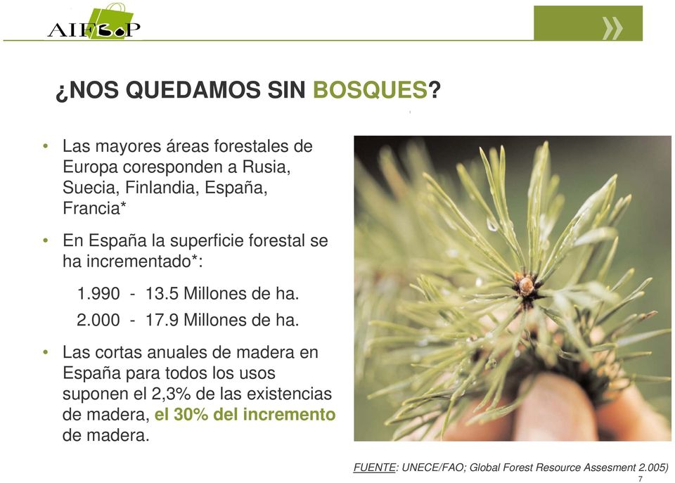 la superficie forestal se ha incrementado*: 1.990-13.5 Millones de ha. 2.000-17.9 Millones de ha.