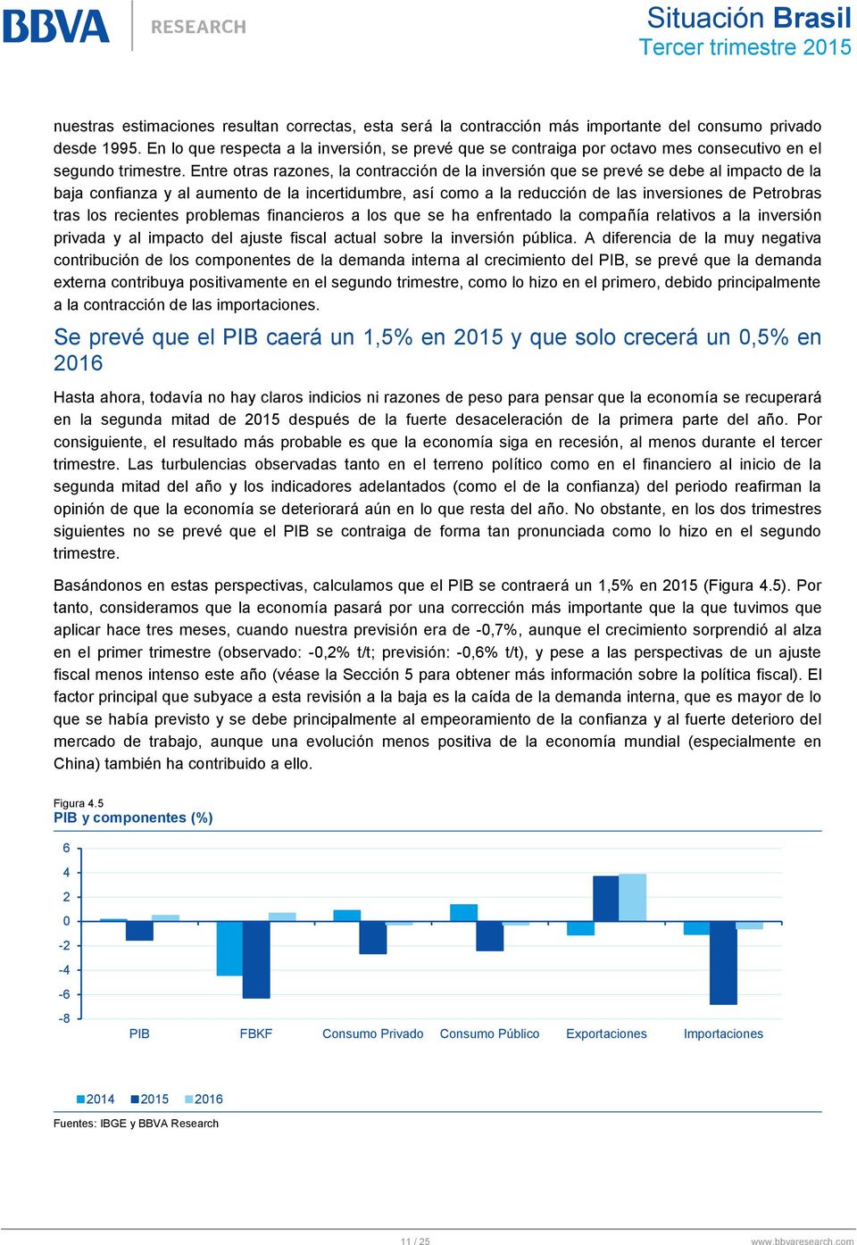 Entre otras razones, la contracción de la inversión que se prevé se debe al impacto de la baja confianza y al aumento de la incertidumbre, así como a la reducción de las inversiones de Petrobras tras